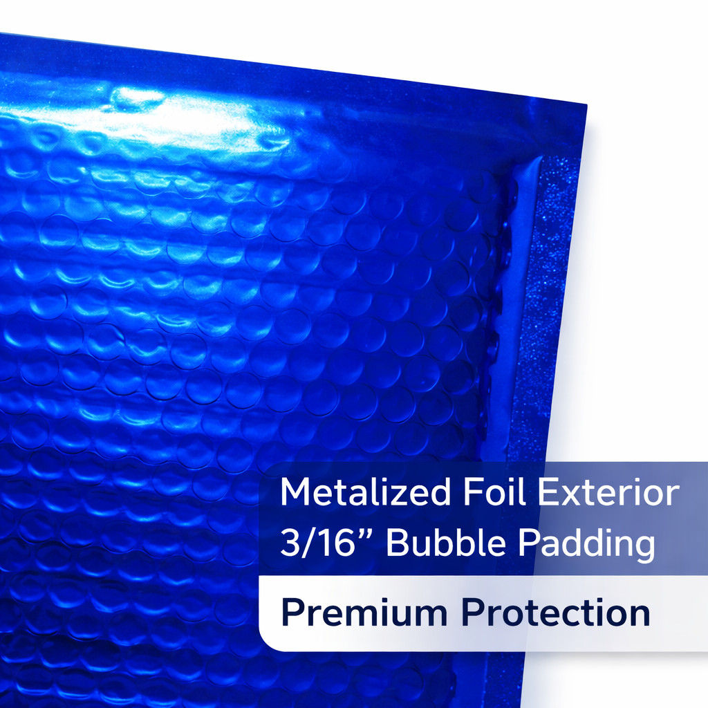 #0 6.5×9 Glamour Blue Foil Bubble Mailers Peel & Seal Padded Envelopes