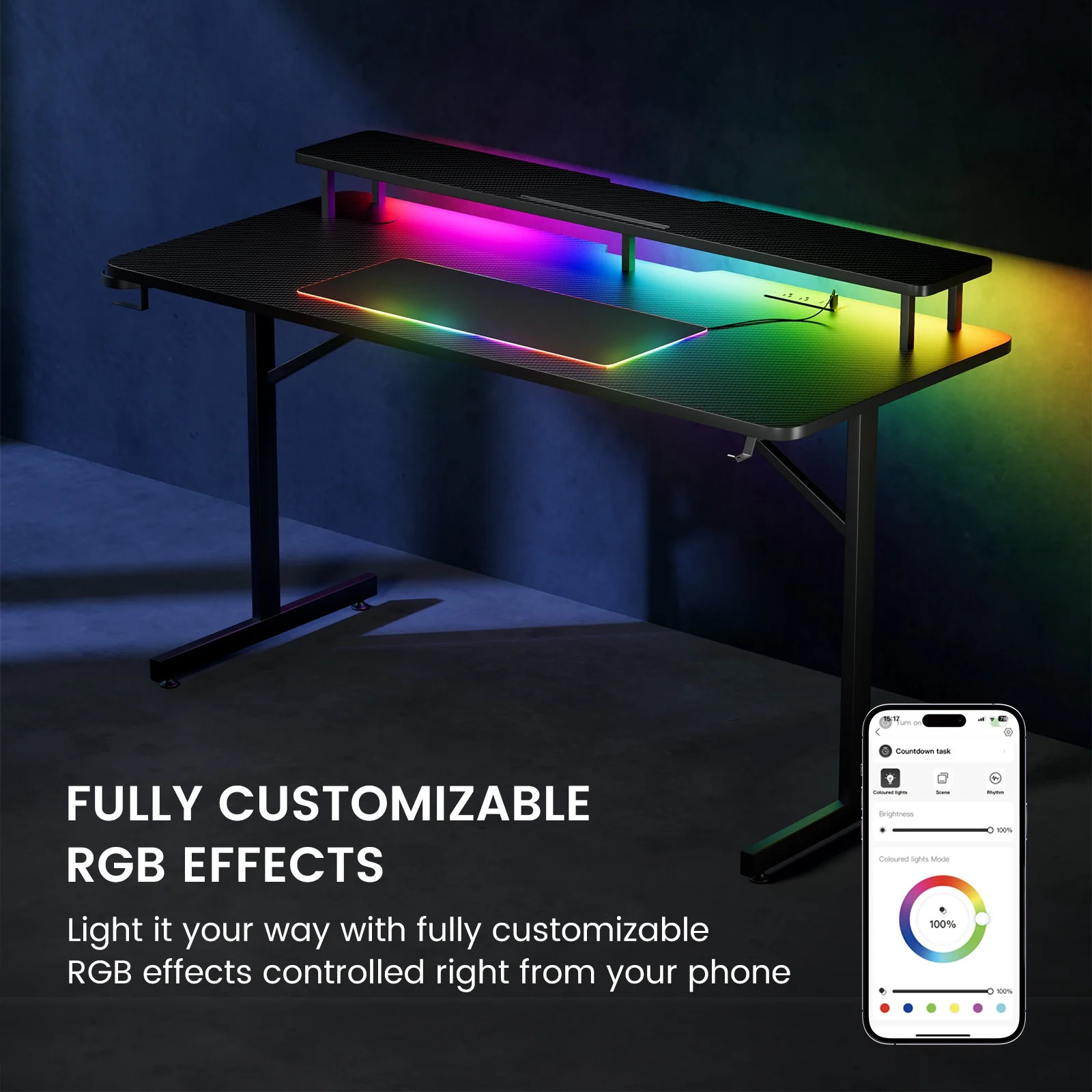 GTRACING GTZ-510-RGB Lumina Elite LED Gaming Desk, Integrated RGB Lighting,