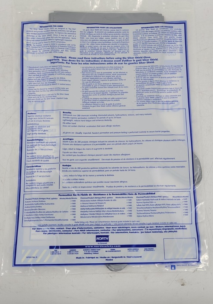10 Pair Honeywell North Silver Shield Chemical Resistant Gloves Size 9 – EB-9771