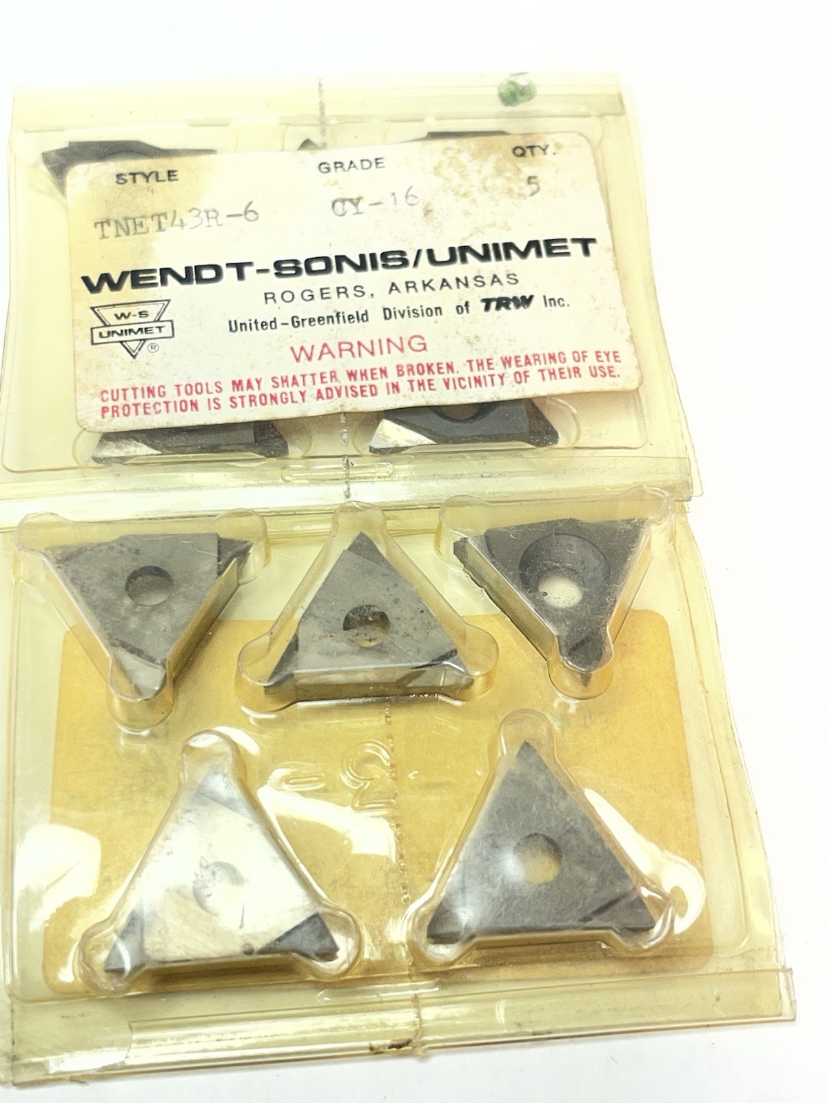 Wendt-Sonis Unimet Carbide Indexable Inserts – TNET 43R CY16 Qty.10 (26MY199)