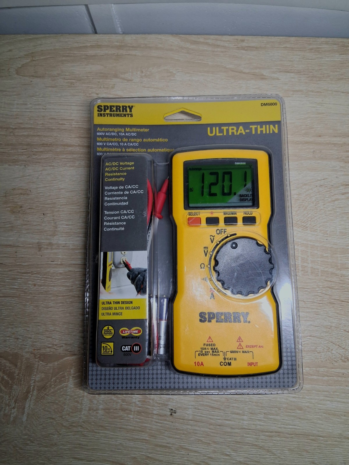 Sperry DM6800 Ultra-Thin Digital Multimeter 6000 Count CAT III 600V Auto