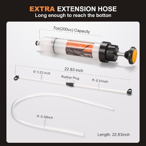 200cc Fluid Extractor, Extraction & Fill Pump, Oil Change Syringe with Hose and