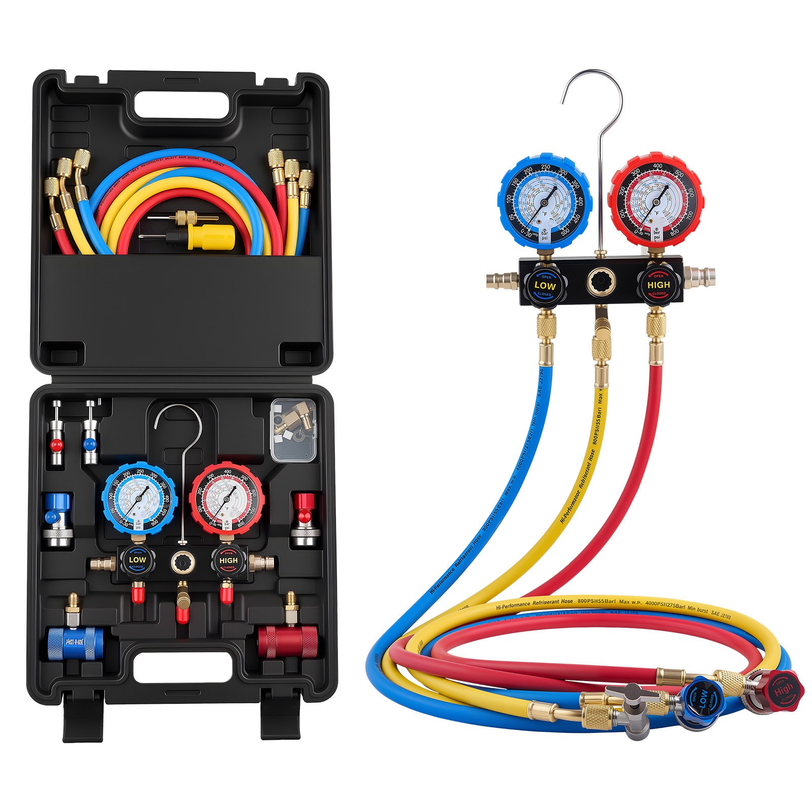 Uimoso 3-Way AC Manifold Gauge Set for R134a R404A R1234yf R22 Refrigerants