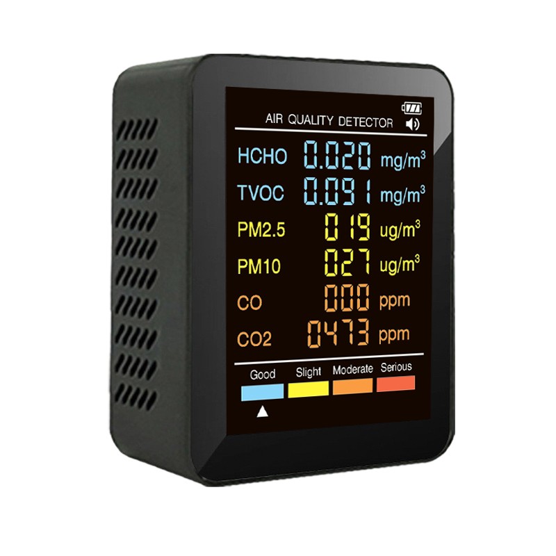 6 in 1 Carbon Monoxide & CO2 TVOC HCHO PM2.5 PM10 Air Quality Detector Portable