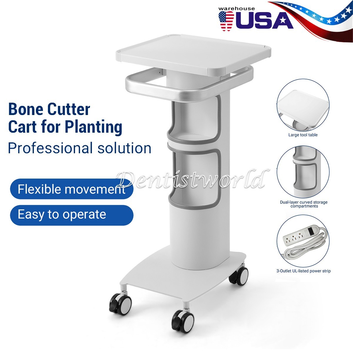 Dental Multi-Function Cart Trolley Mobile Workstation with Plug Outlet & Storage