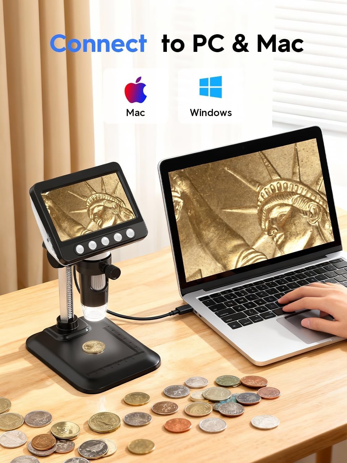 4.3″ LCD Digital Coin Microscope 1000X Magnifier with 8 Adjustable LED Lights