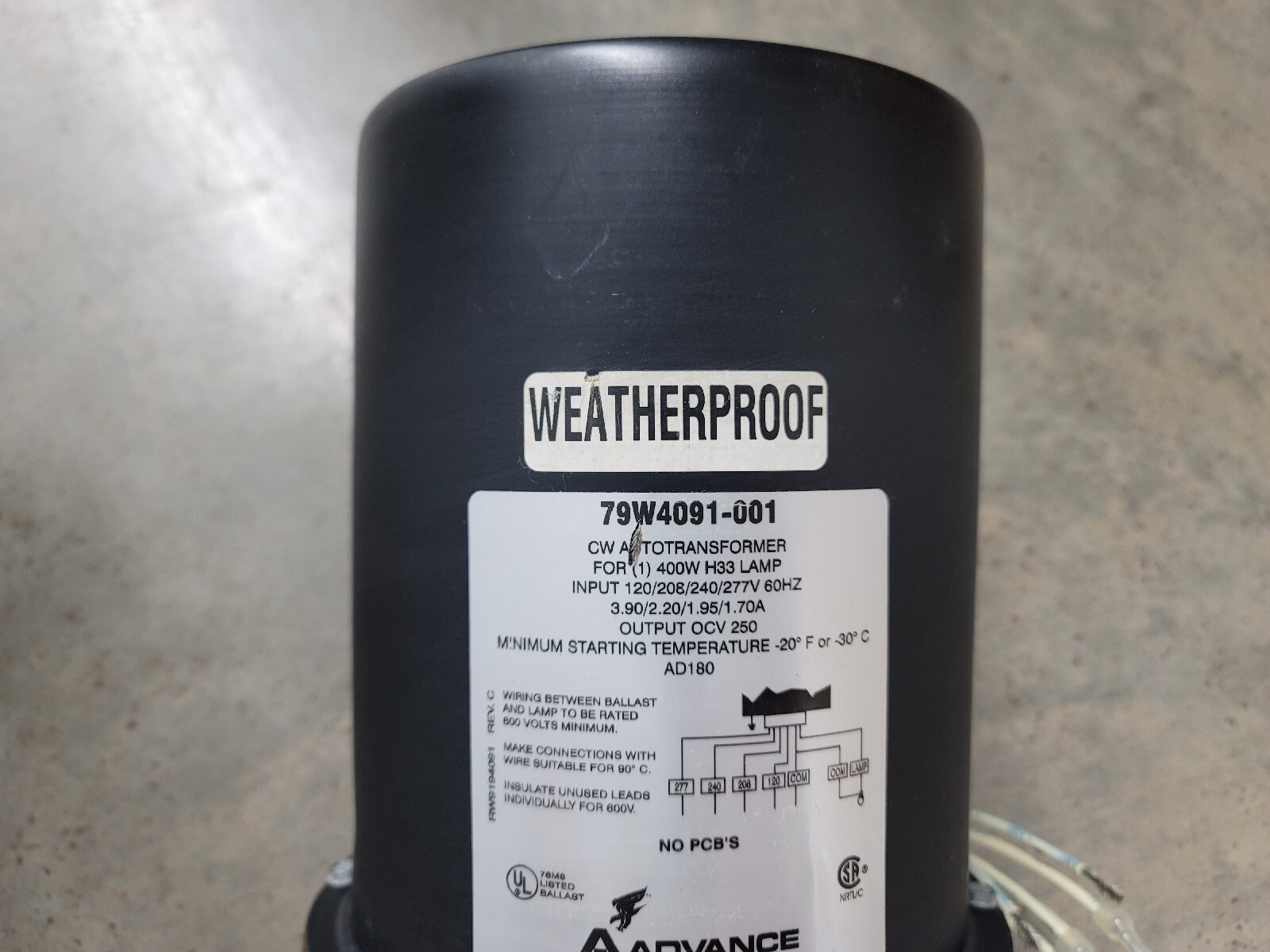 Philips Advance 79W4091-001 H33 400w Mercury Vapor Weatherproof Ballast 120-277v