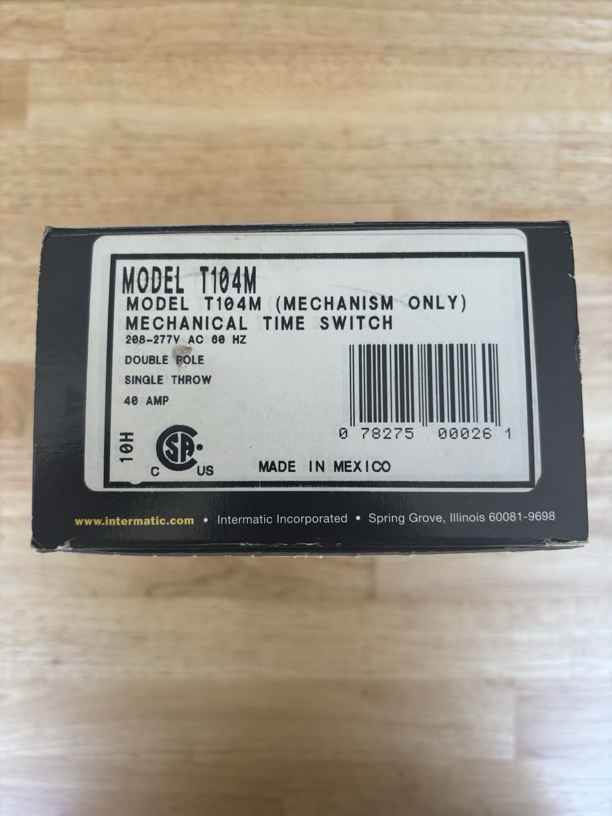 Intermatic T104M Mechanical Time Switch Mechanism Only 208-277V DPST 40A New