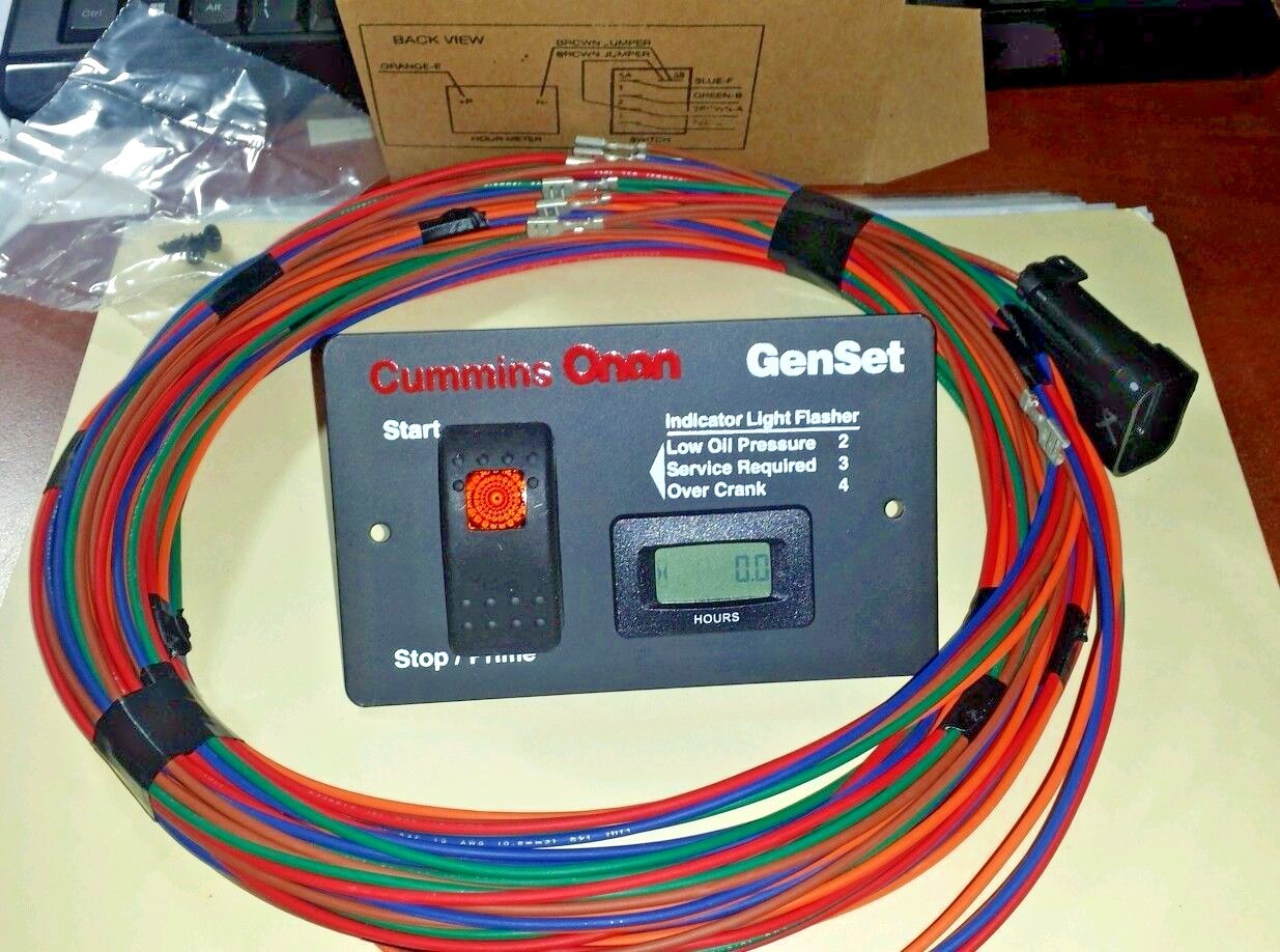 ONAN SILENT REMOTE GAS START SWITCH PANEL HOUR METER & 25′ HARNESS 8-PIN PLUG