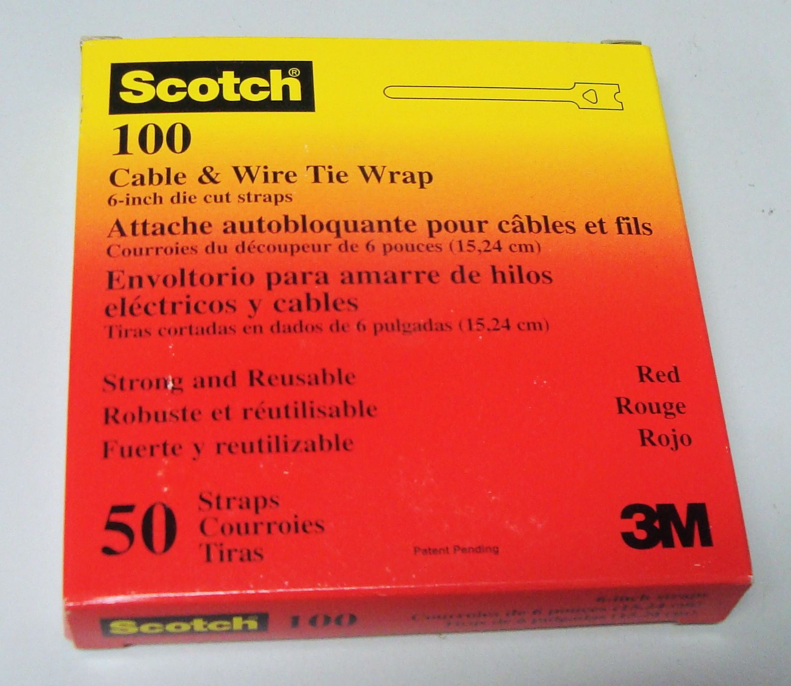 3M 100-6St-Red Hook & Loop Cable & Wire Tie Wrap, Red, 3/8″W, 6″ Die Cut Straps