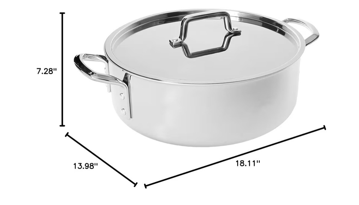 Winco Tri= Gen Cookware Pot TGBZ12 12 Qt Tri-Ply Brazier w/Cover Silver NSF