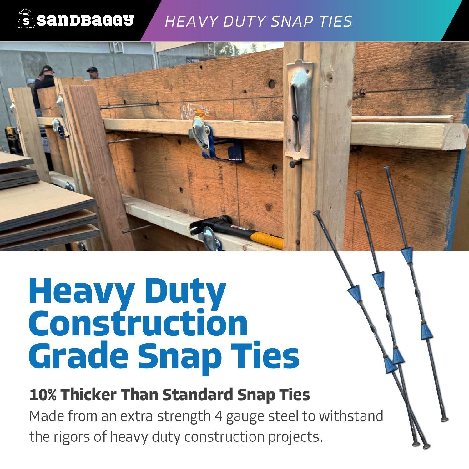 Sandbaggy 8″ x 4 ¾” Heavy Duty Snap Ties For Concrete Forms (3,350 lb SWL)