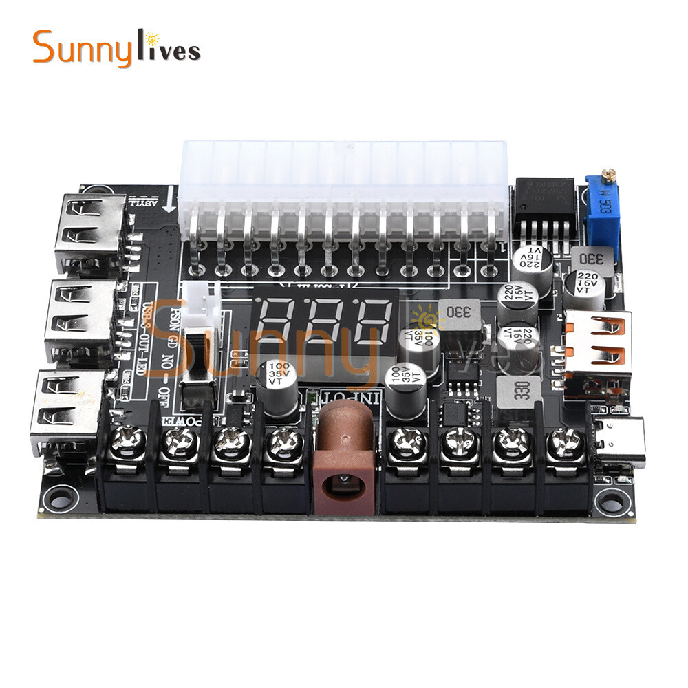 20Pin 24Pin ATX Power Supply Breakout Board Adjustable Voltage Module + Case DIY