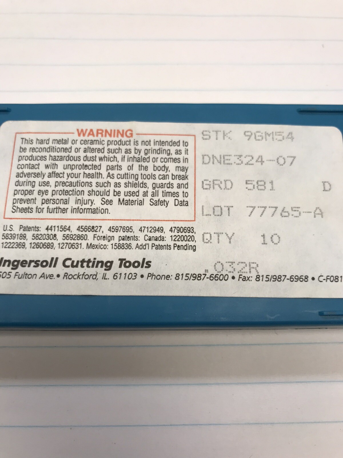10 pcs. DNE324-07 581 INGERSOLL INSERTS (loc stk)
