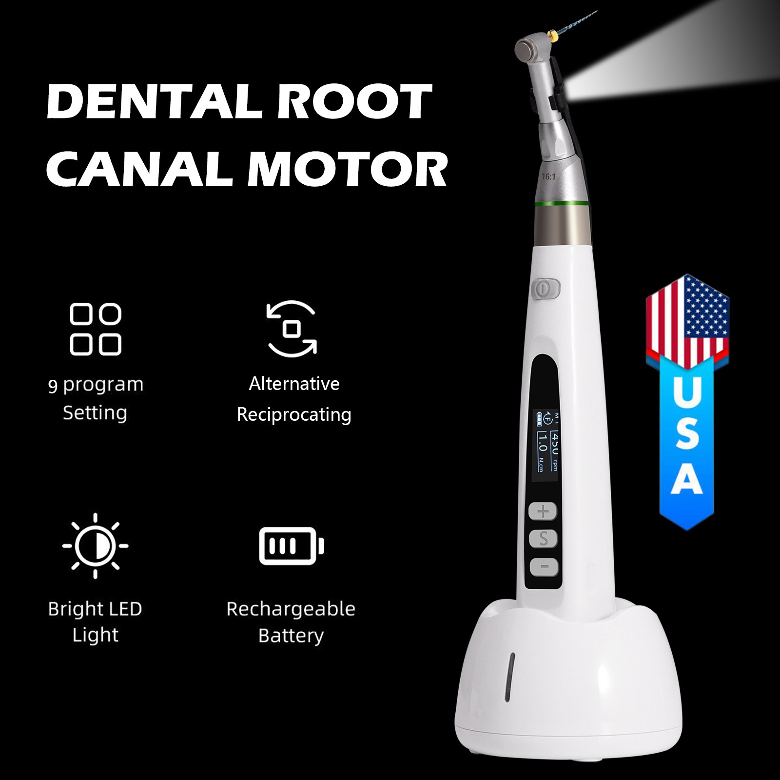 Dental Wireless Cordless LED Endo Motor 16:1 Handpiece Root Canal Treatment
