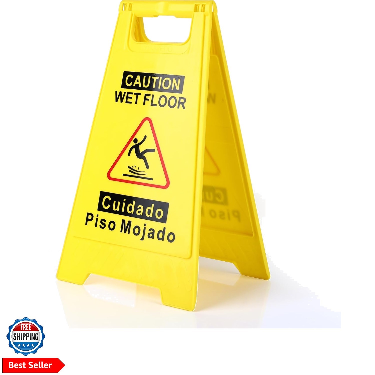 1-Pack Caution Wet Floor Sign,17.5″ Height,Bright Yellow Double-Sided Folding…