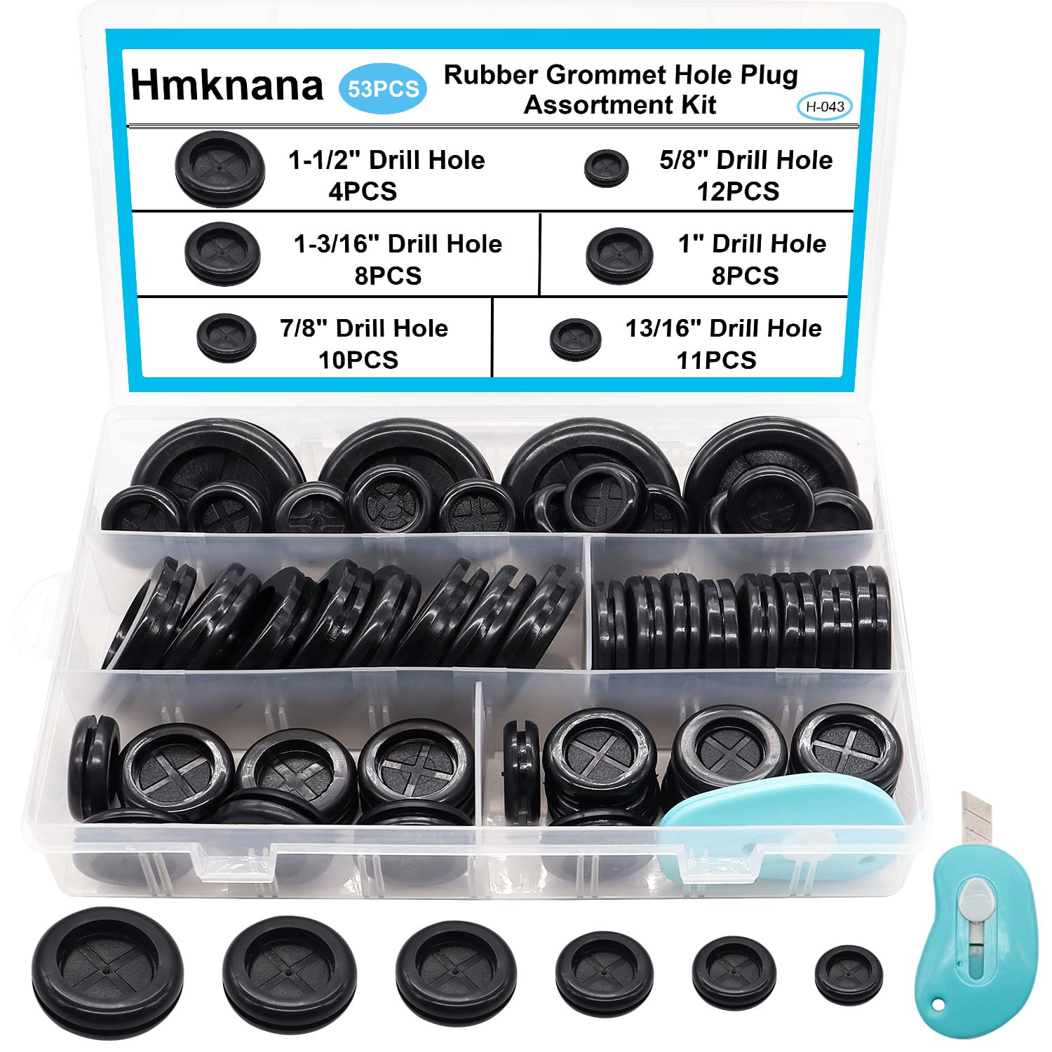 53PCS Rubber Grommets for Wiring, Rubber Grommet Kit in 6 Assorted Drill Hole Si