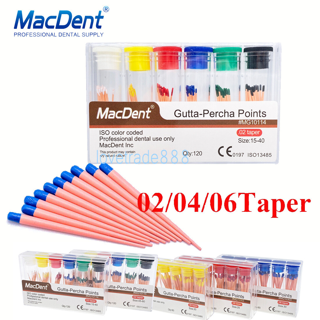 60/120pcs Dental Gutta Percha Points Full Taper 0.02/0.04/0.06 Size 15-40 45-80