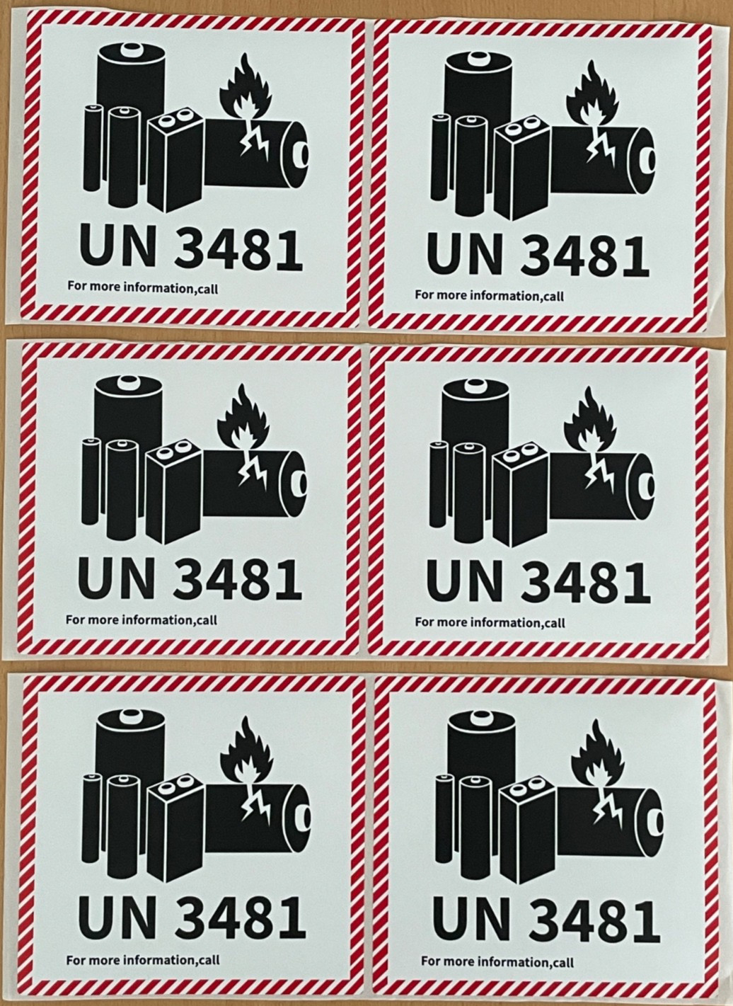 6 Lithium Ion Battery Warning Stickers Labels 4.7″ x 4.3″ Box Packaging UN3481