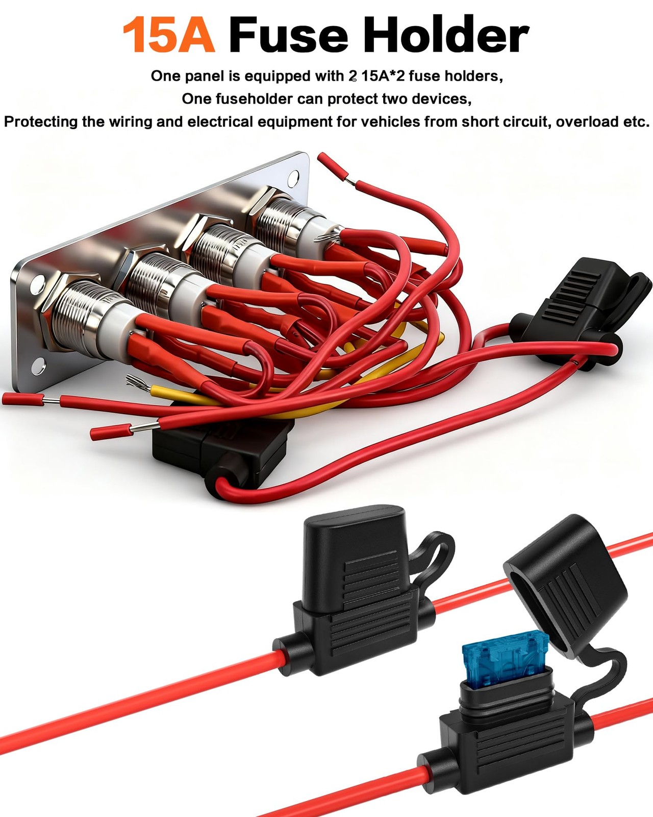 4 Gang Aluminum Marine Rocker Switch Panel, Pre-Wired, Blue LED, 12-24V, Yacht