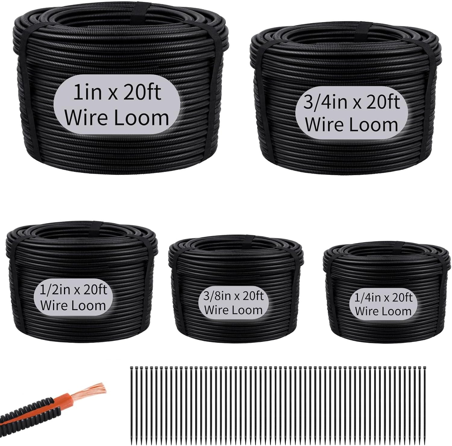 Split Wire Loom Tubing, 1/4,3/8,1/2,3/4,1 Inch X 20Ft Wire Protector Tubing, Aut