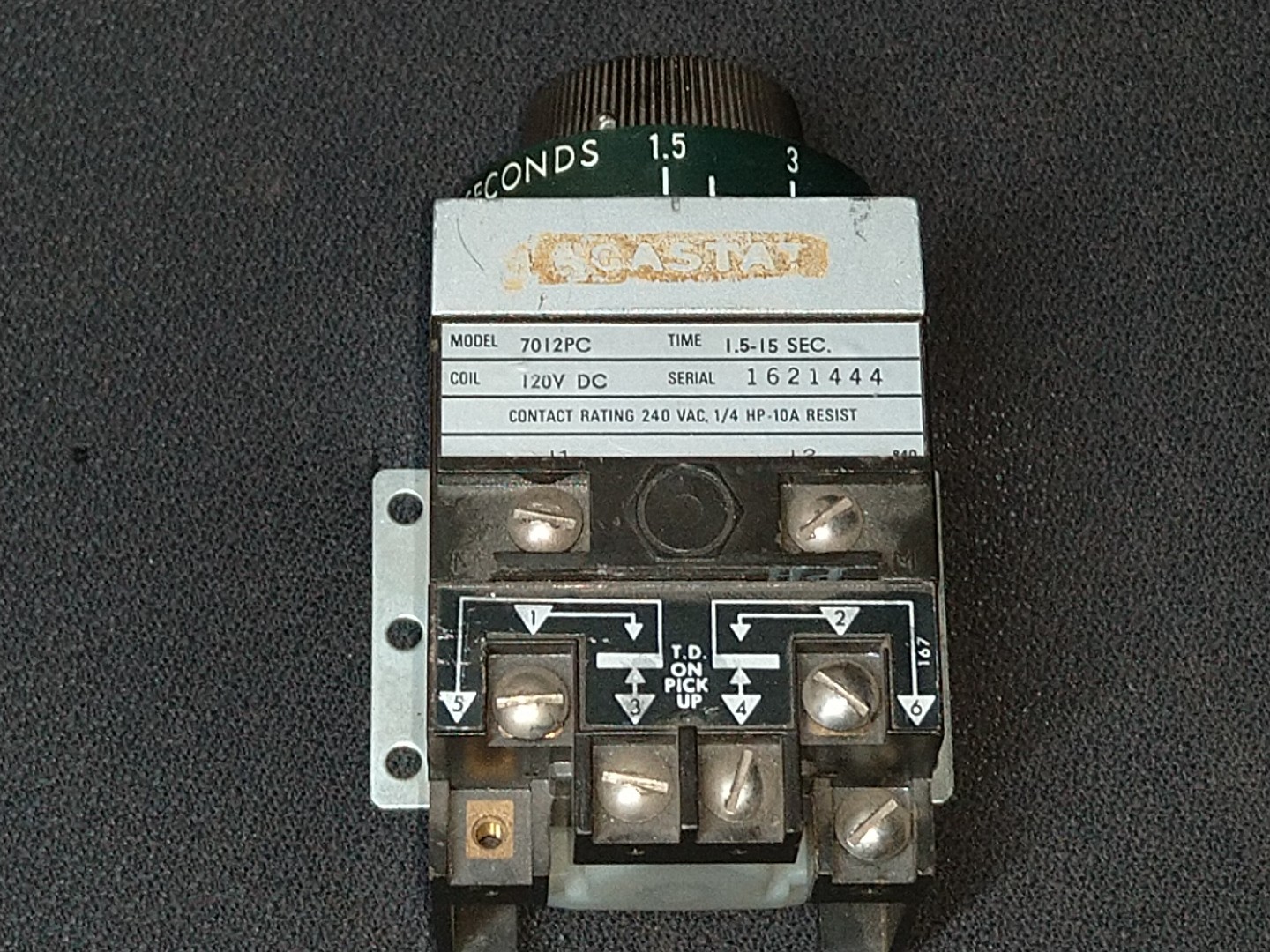 Agastat Electromechanical Relay 7012PC Timer 1.5-15 Seconds 120V DC Coil