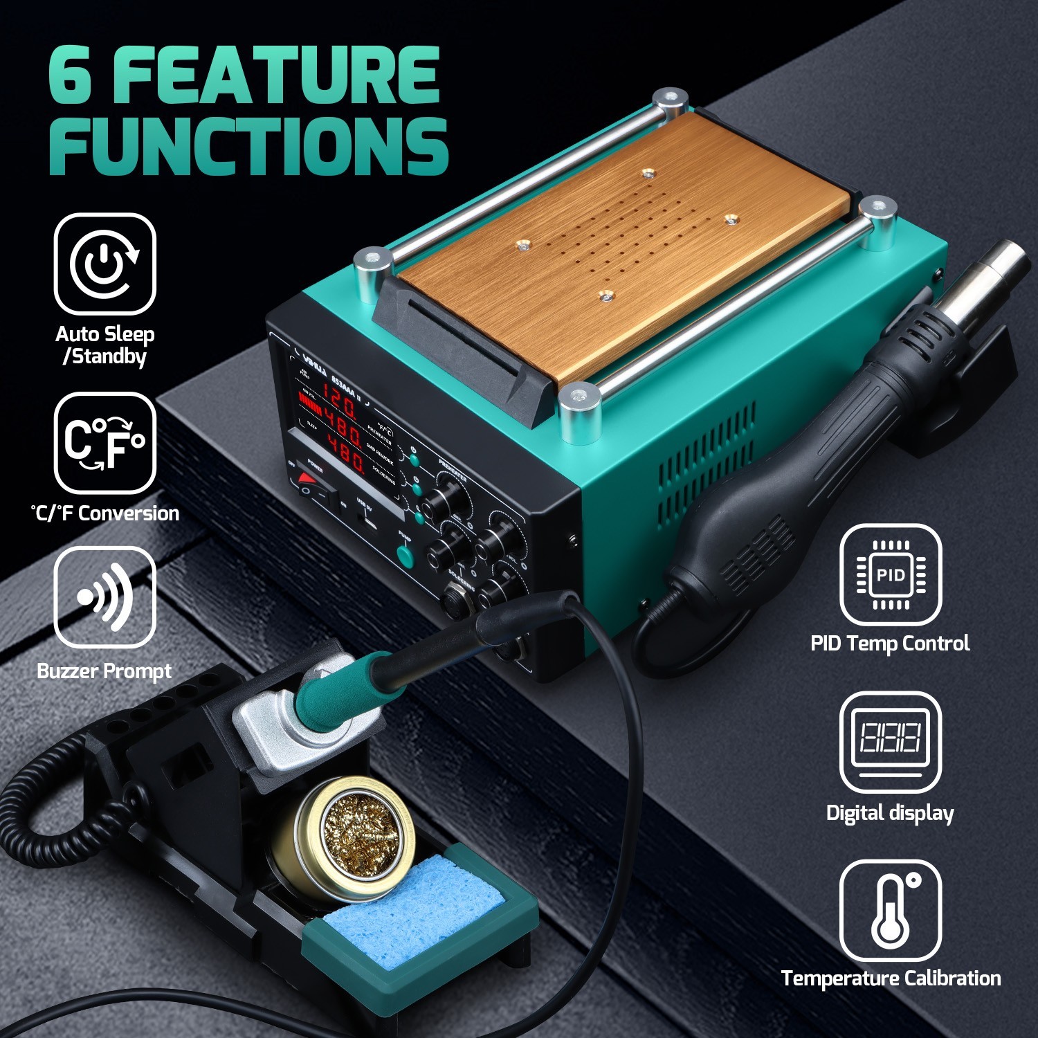 YIHUA 853AAA-II 3-in-1 Soldering Rework Station – Hot Air, Preheater Desoldering
