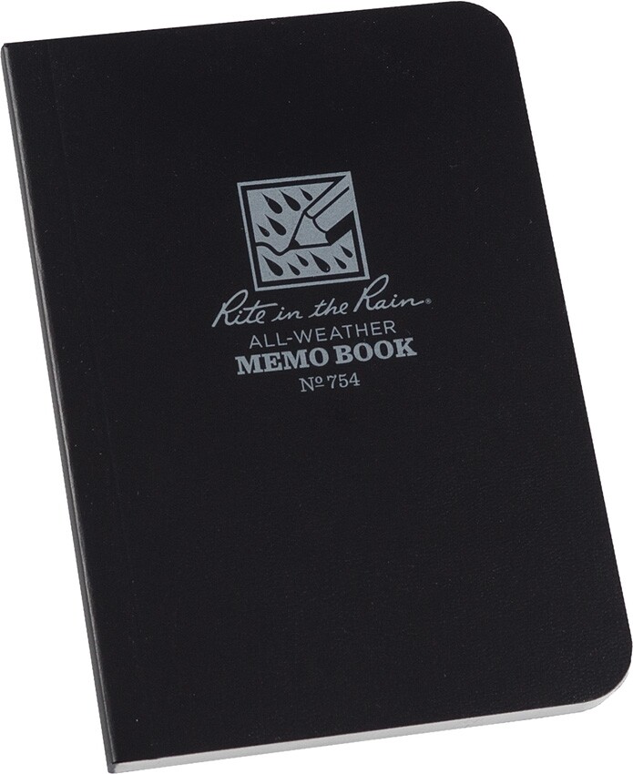 Rite In The Rain Top Pocket Memo Book Black Field-Flex Cover Perfect Bound 754
