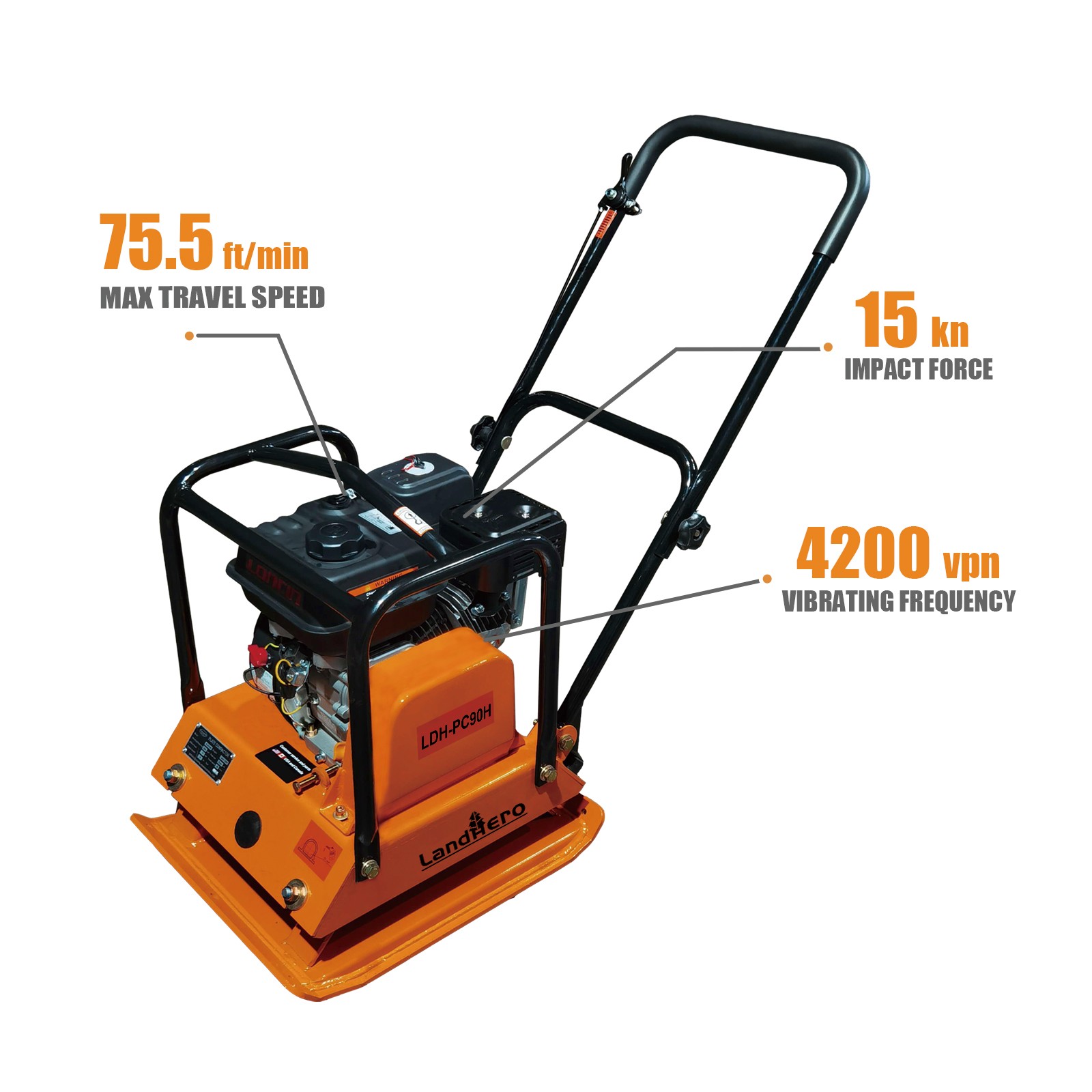 Walk Behind Compactor Rammer Vibratory Plate Soil Dirt EPA 196CC 6.5HP Engine