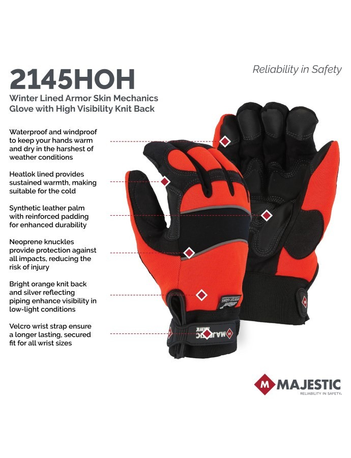 Majestic Glove 2145HOH Hi-Visibility Orange Winter Lined, Mechanics Style Glove