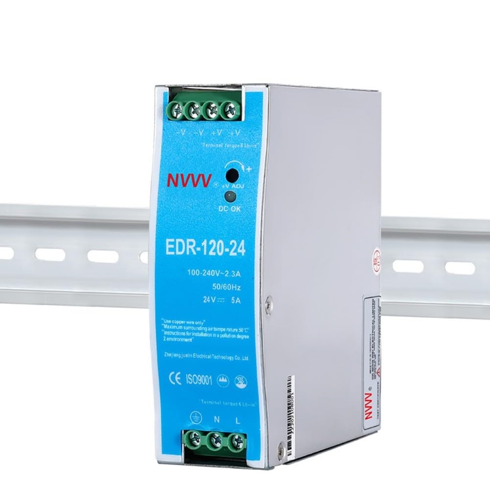 NVVV EDR-120-24 120W 24VDC 5Amp Industrial DIN Rail Power 24V 120W, Silver