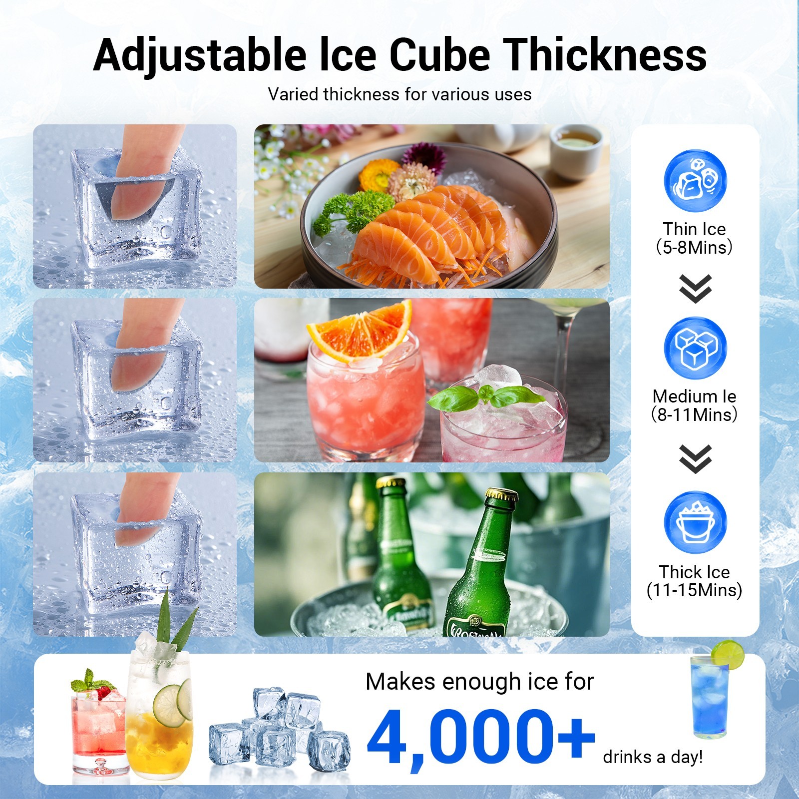Commercial Ice Maker Machine 450LBS/24H Under Counter Ice Machine 120LBS Storage