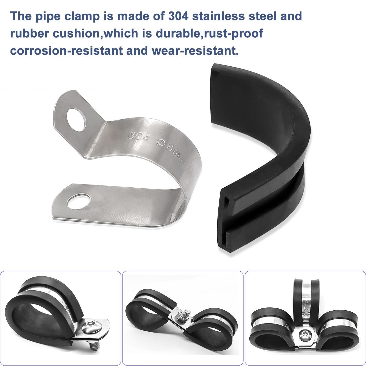 136PCS Cable Clamps Assortment Kit 304Stainless Steel Rubber Cushion Pipe Clamps
