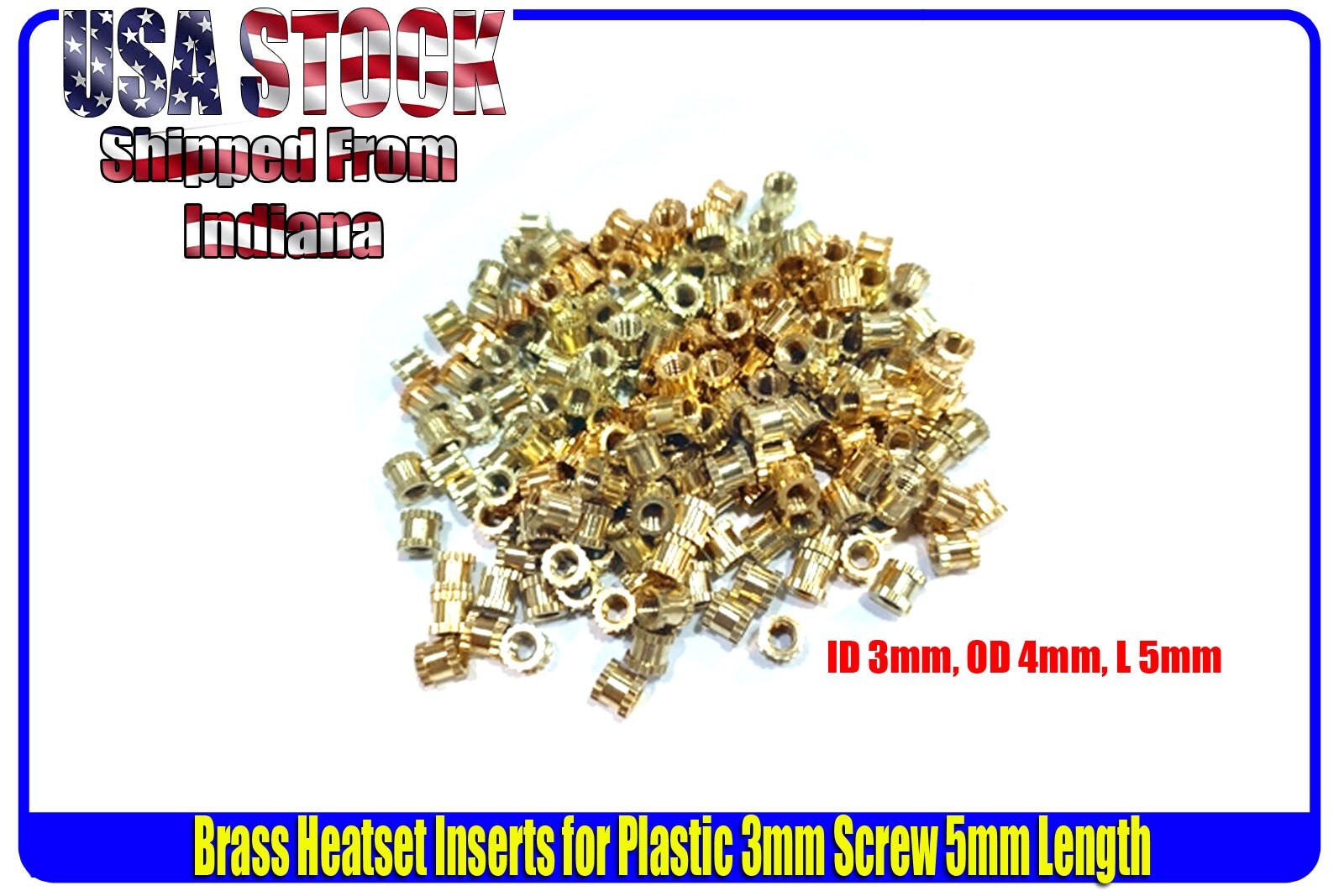 M3 3mm .3IDx.5ODx.4W Brass Threaded Metal Heat Set Screw Inserts for 3D Printing