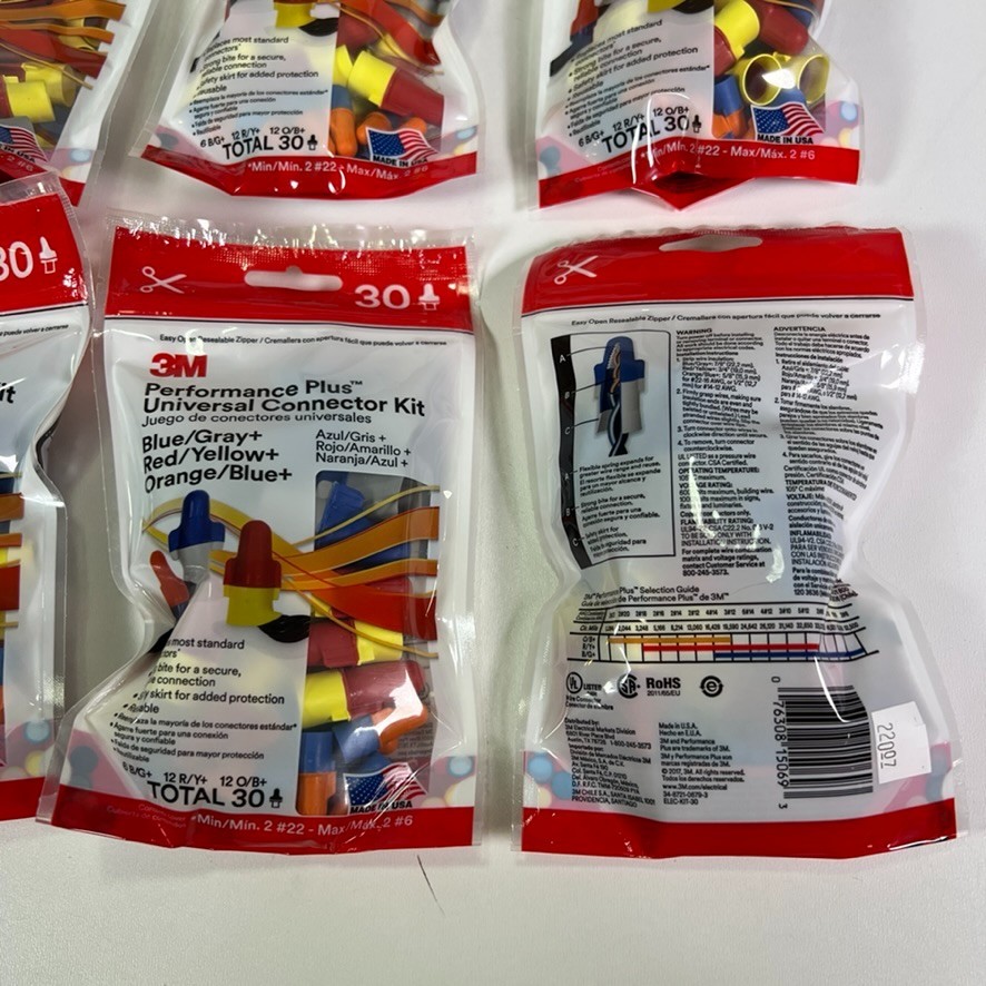 3M Performance Plus Universal Wire Connector Blue/Gray, Red/Yellow 30Pk Lot (6x)