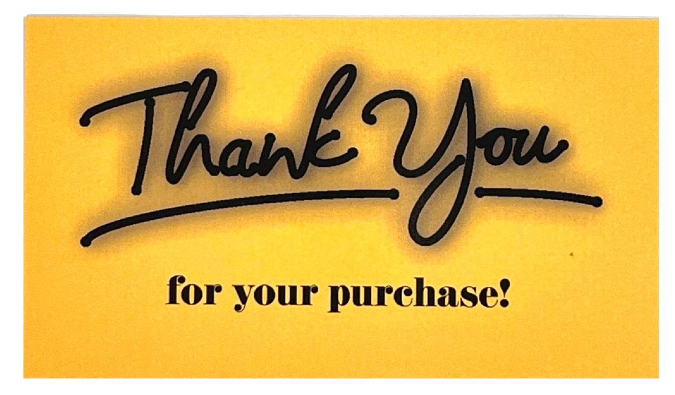 Business Cards, Yellow Thank You for Your Purchase Cards, 3.5″ x 2″