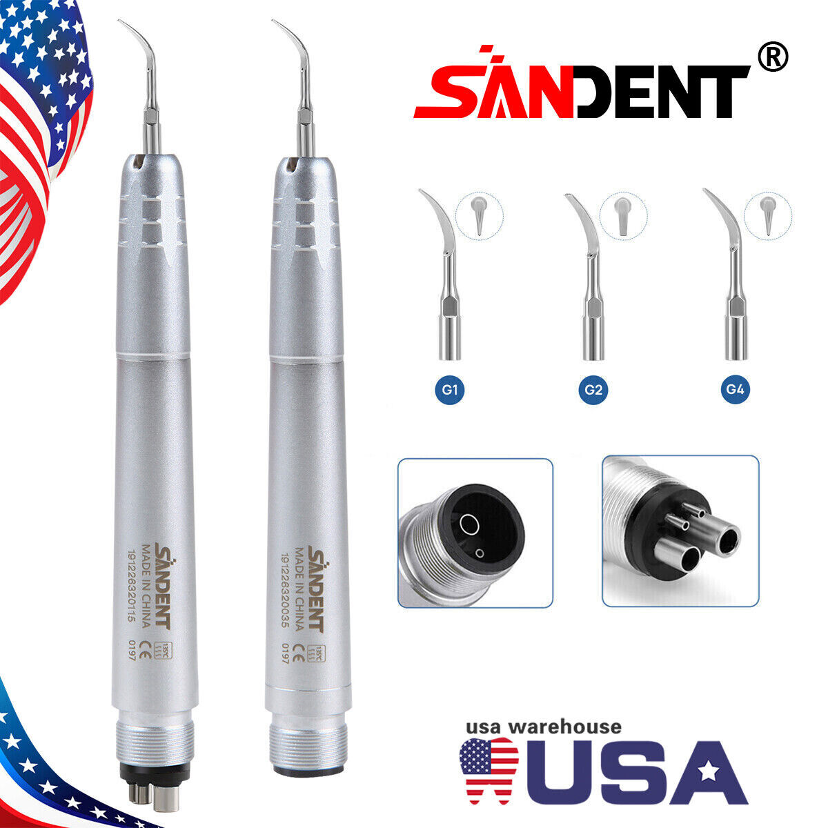 Dental Ultrasonic Air Scaler Handpiece Sonic 2/4 Hole+3 Tips Fit for KAV Scaler