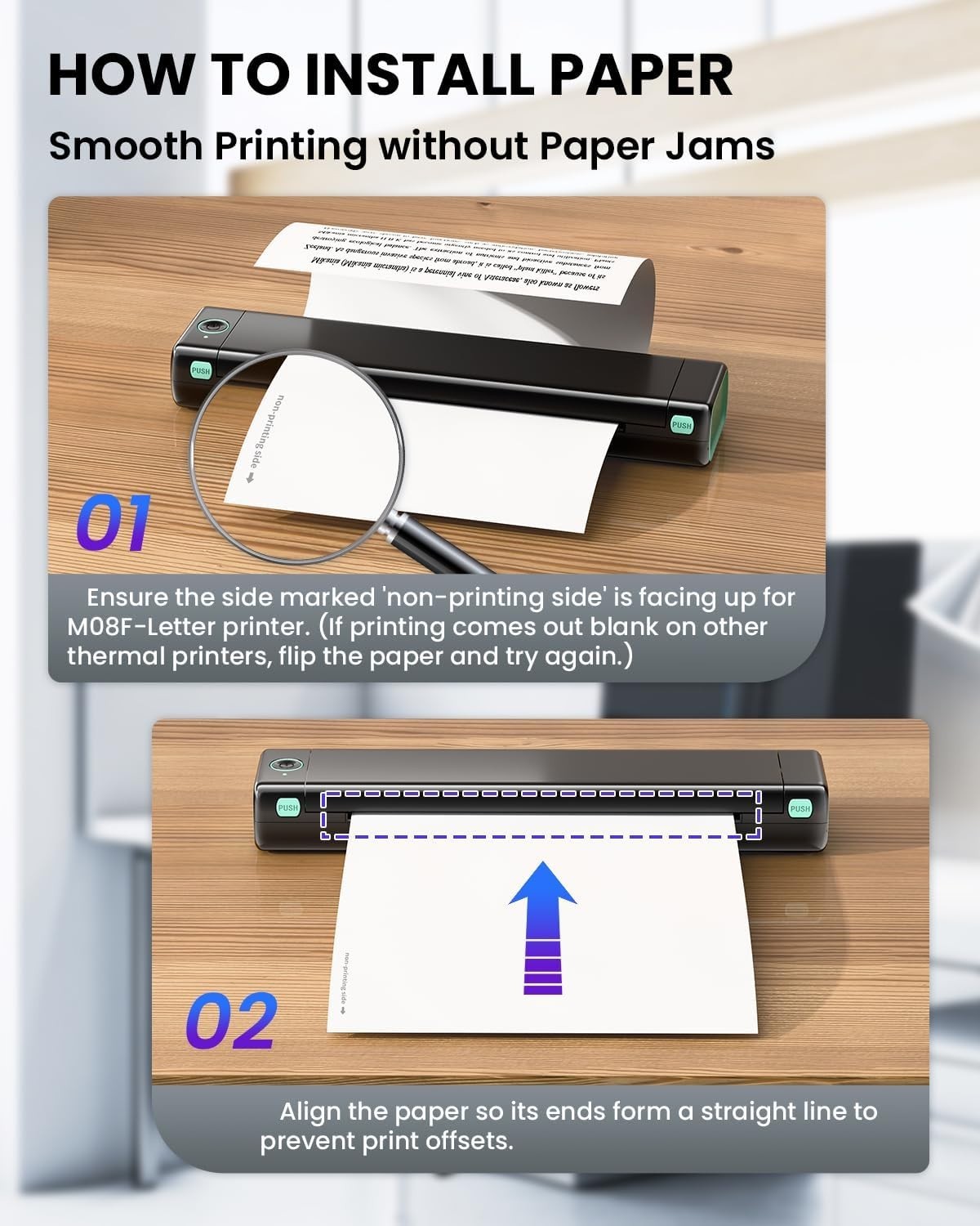 Inkless 8.5×11 Thermal Paper, 100 Sheets, Ideal for Portable Letter Printers