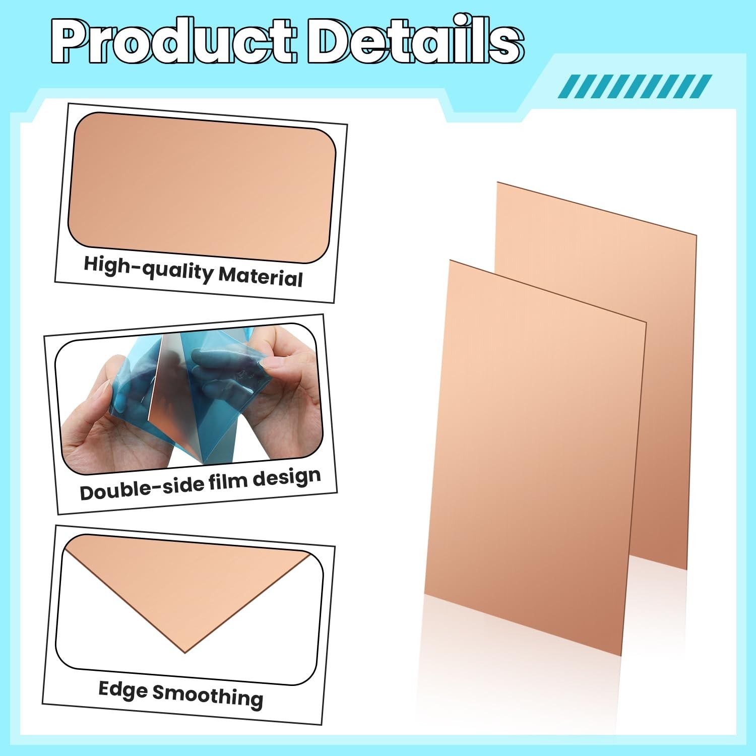 Copper Sheet, 2 Pieces of Copper Plates 8″×4″ -18 Gauge(1mm) Thickness, 99%