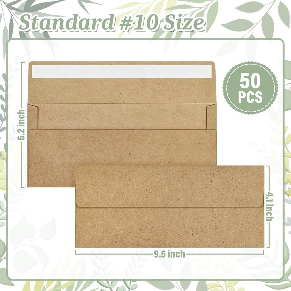 Kraft #10 Business Envelopes 50 Pack Self Seal Standard Size 4.125 x 9.5 Inches