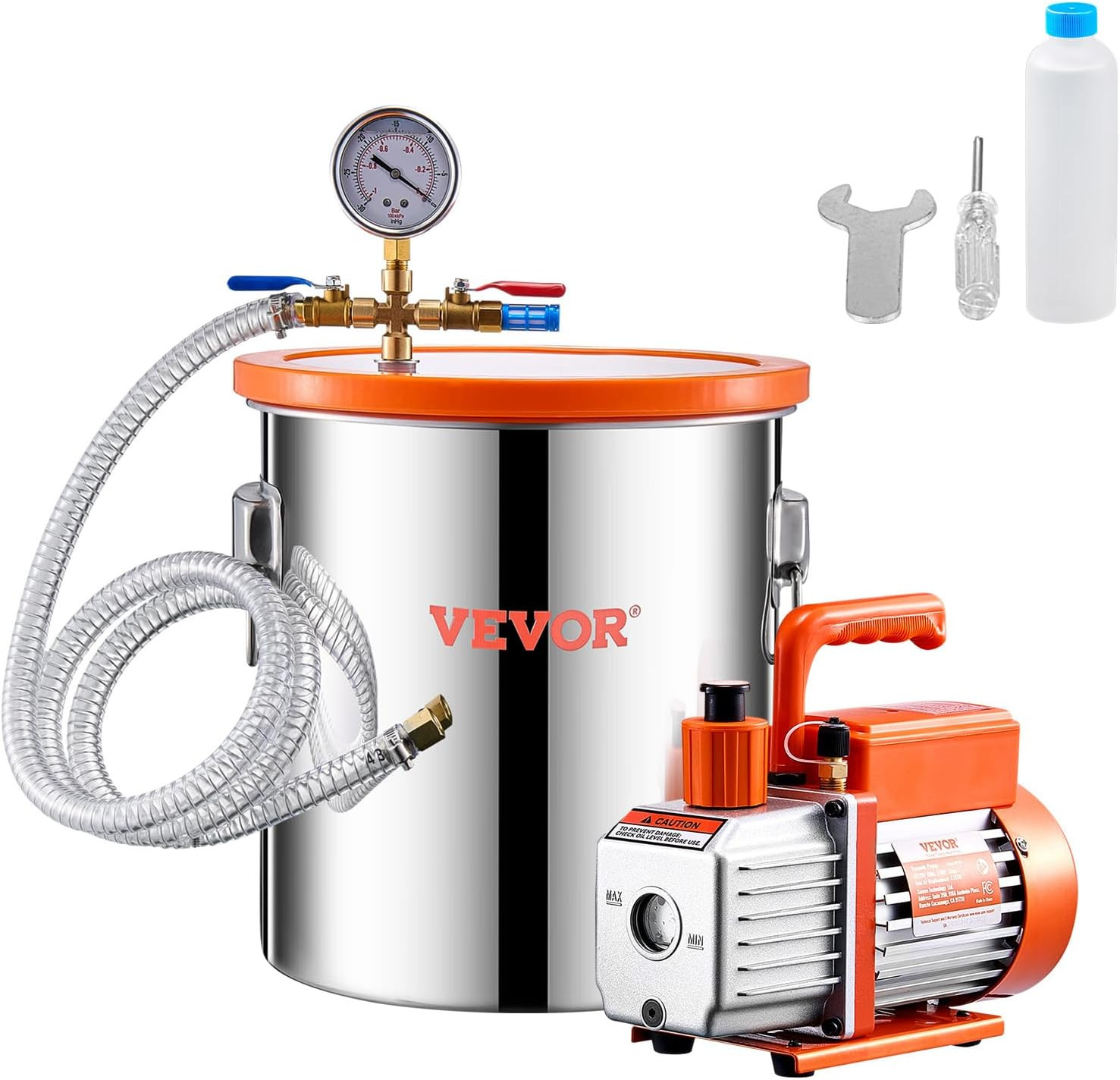 5 Gallon Vacuum Chamber and 3.5 CFM Pump Kit, Stainless Steel Chamber, Single St