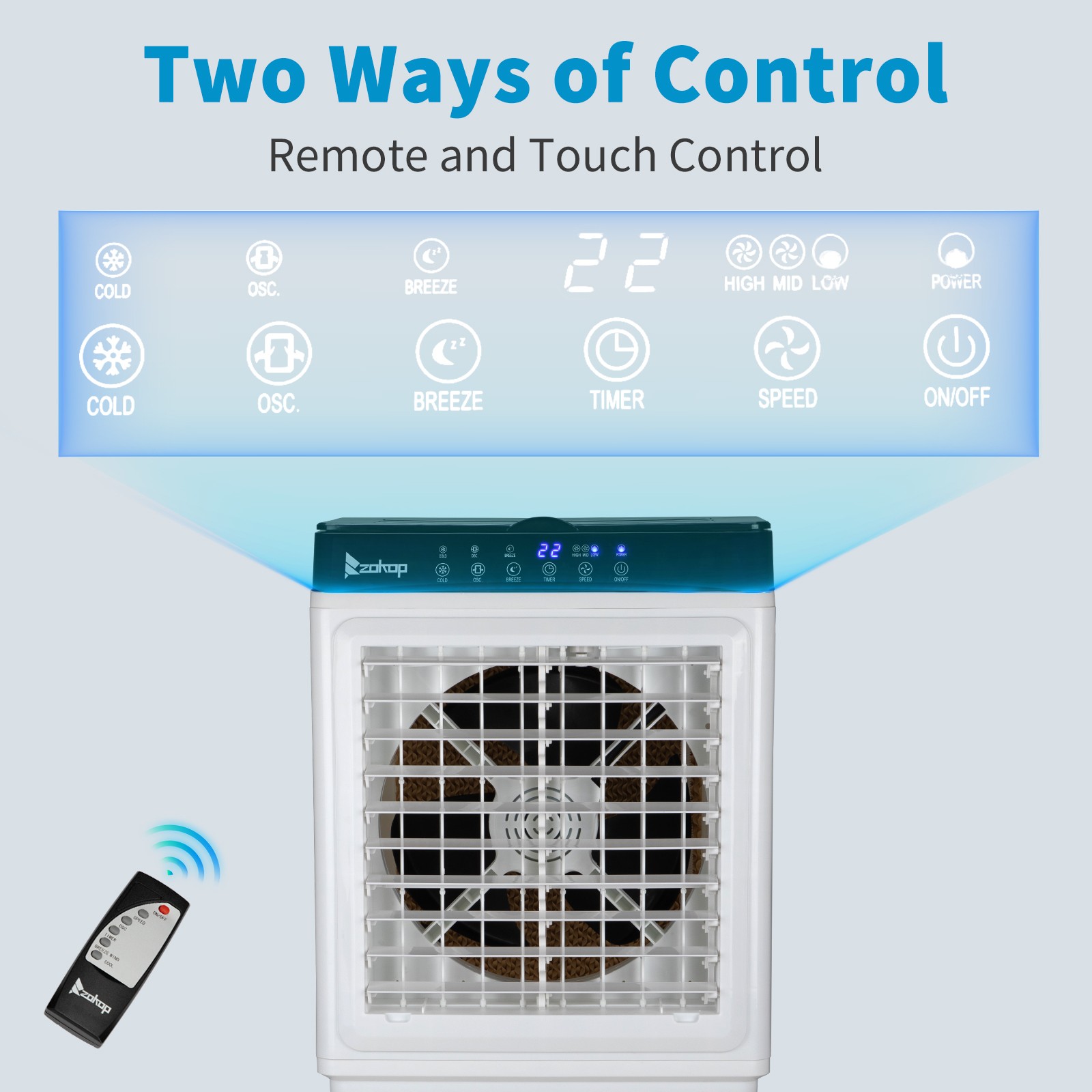 Portable Air Conditioner Fan Evaporative Cooler 2400CFM Swamp Cooler Remote 30L