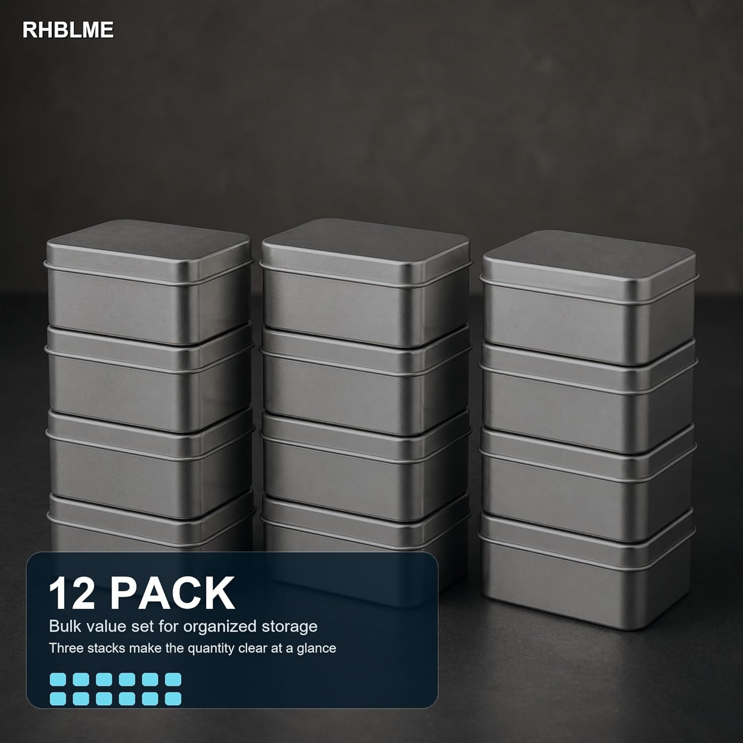 RHBLME 12 Pack Rectangular Tin Boxes with Lids, 4.9 X 3.6 X 1.8 Inch Empty Metal