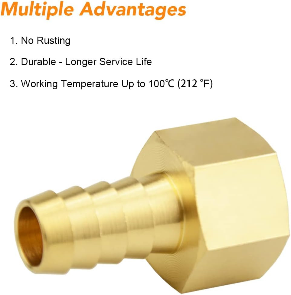 1/2 Inch Hose Barb to 1/2 Inch NPT Female Thread Fitting, Brass Quick Connector