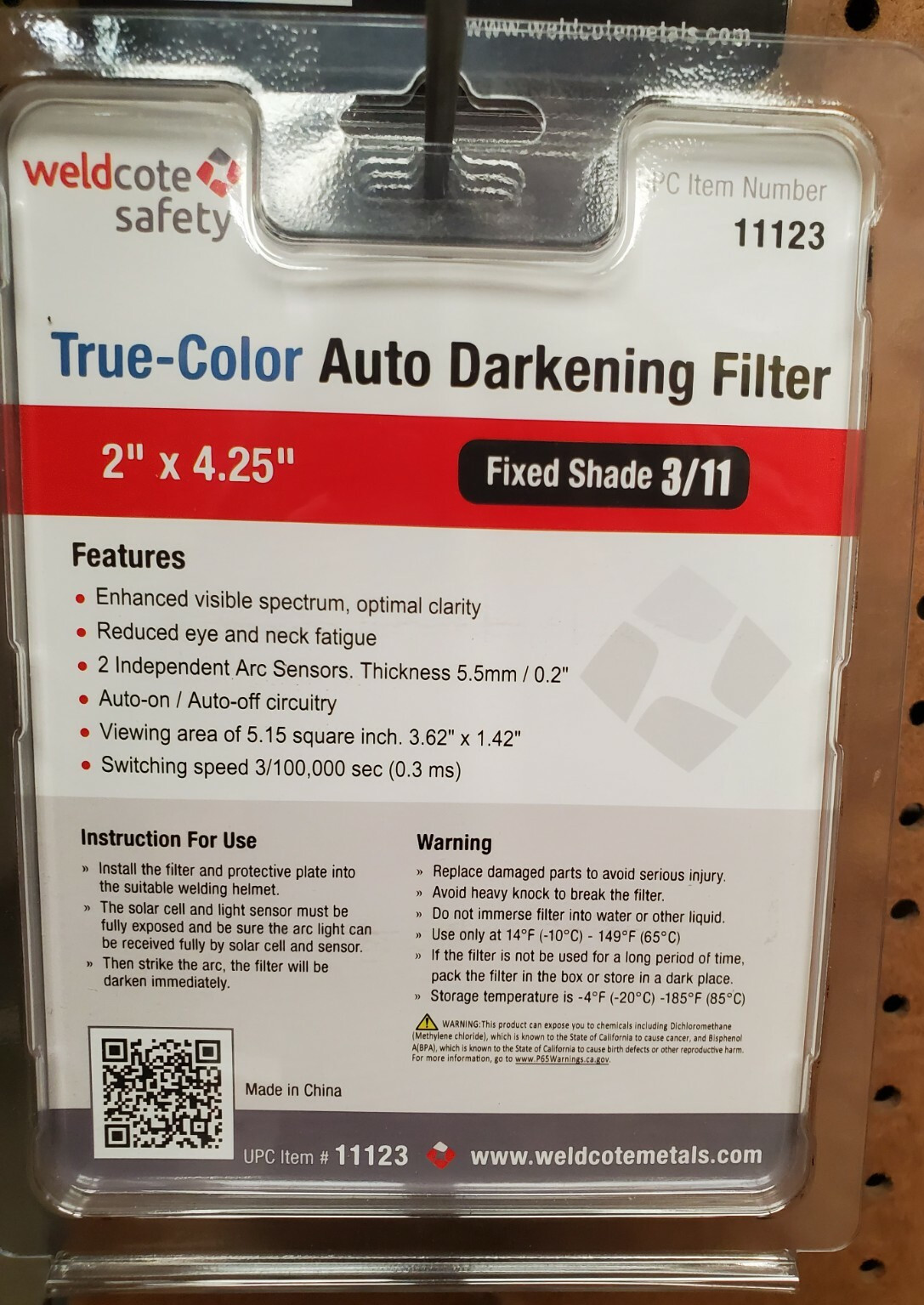 Weldcote 11123 True-Color Auto Darkening Filter 2″x4.25″ Fixed Shade 3/11, Qty.1