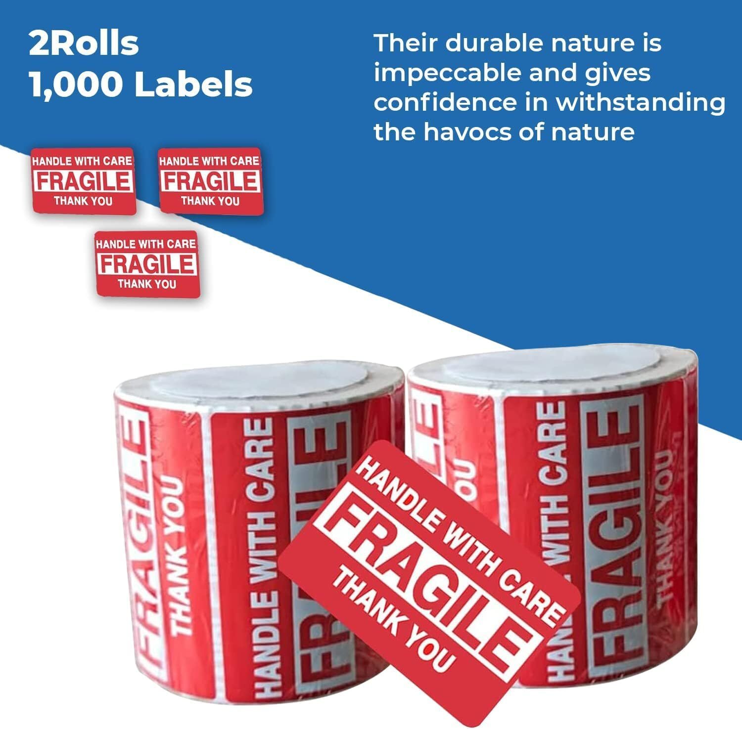 1000 Fragile Stickers 2×3 Handle With Care Thank You 500 / Roll Warning Labels