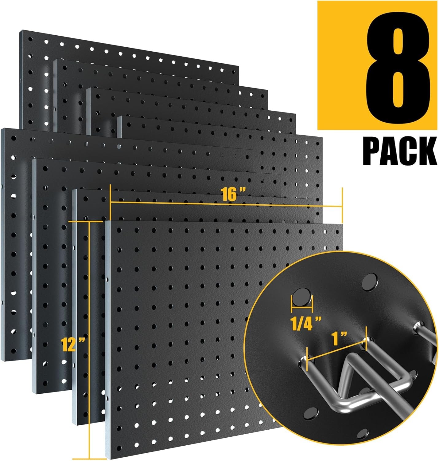 Metal pegboard, 8 pieces per pack, with 50 hooks