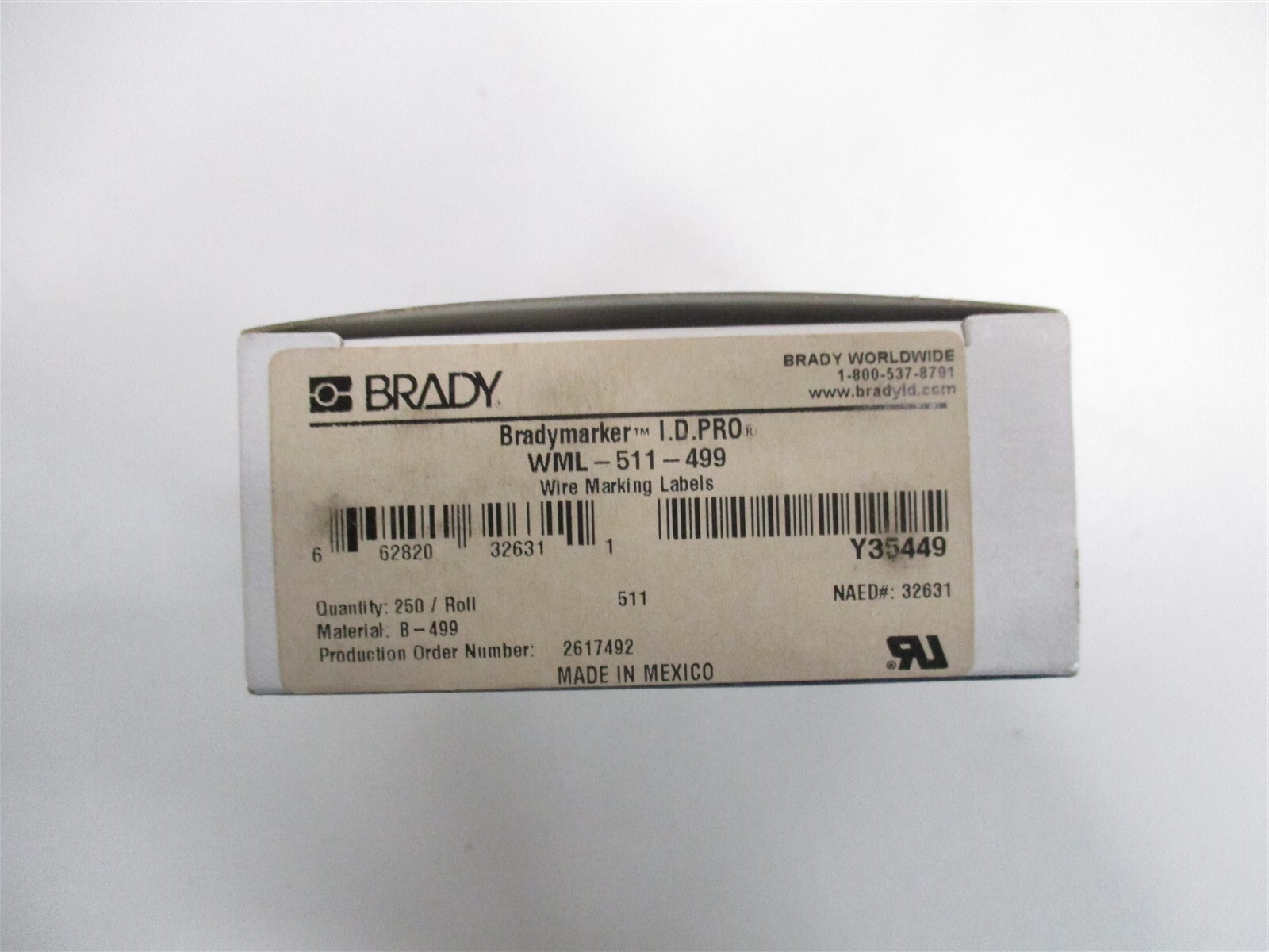Brady WML-511-499 White 250 Labels per Roll 1″ W Box Of 250 Per Sale