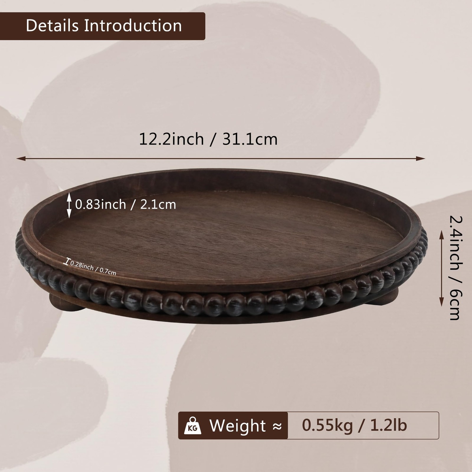 Hodeframe Wooden Serving Tray 12In Brown Round Wood Butler Decorative Tray