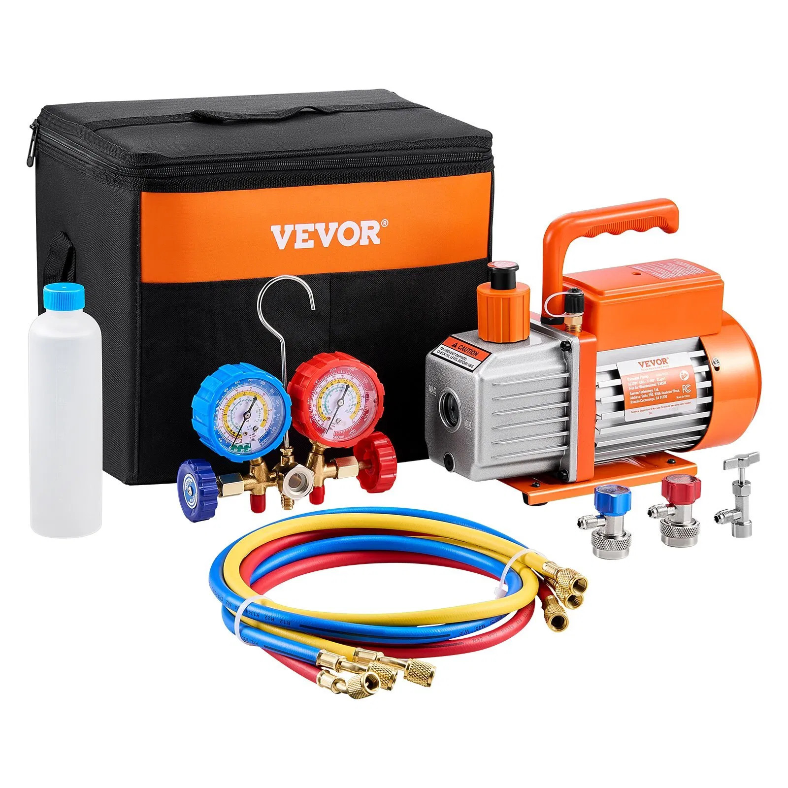 3.5 CFM AC Vacuum Pump and Gauge Set, Single Stage Rotary Vane HVAC Air Vacuum P
